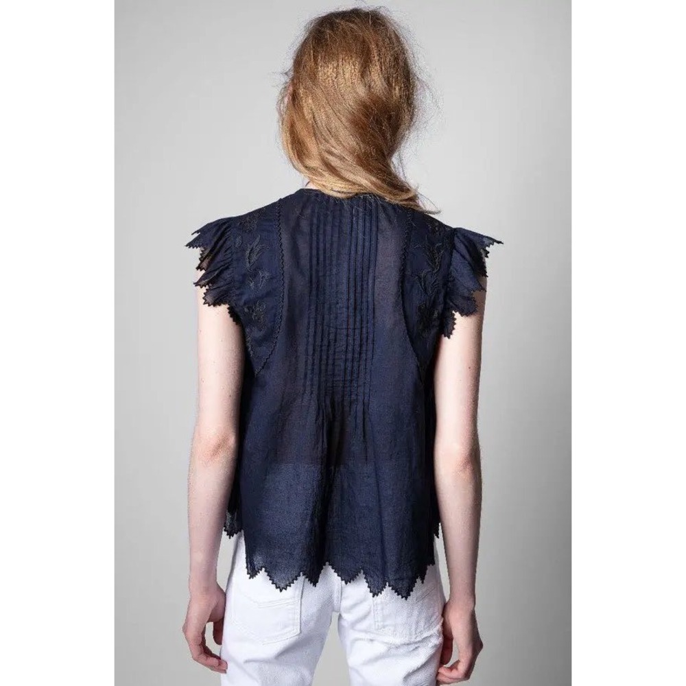 Zadig & Voltaire Tiara Voile Embroidered Top Navy XS - Picture 3 of 11